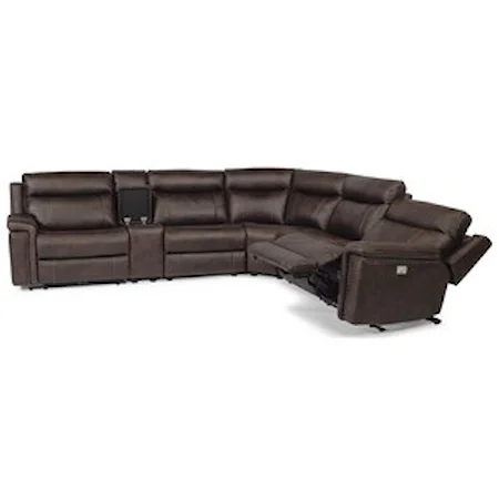 Rustic 6 Piece Reclining Sectional with USB Ports and Built-In Storage